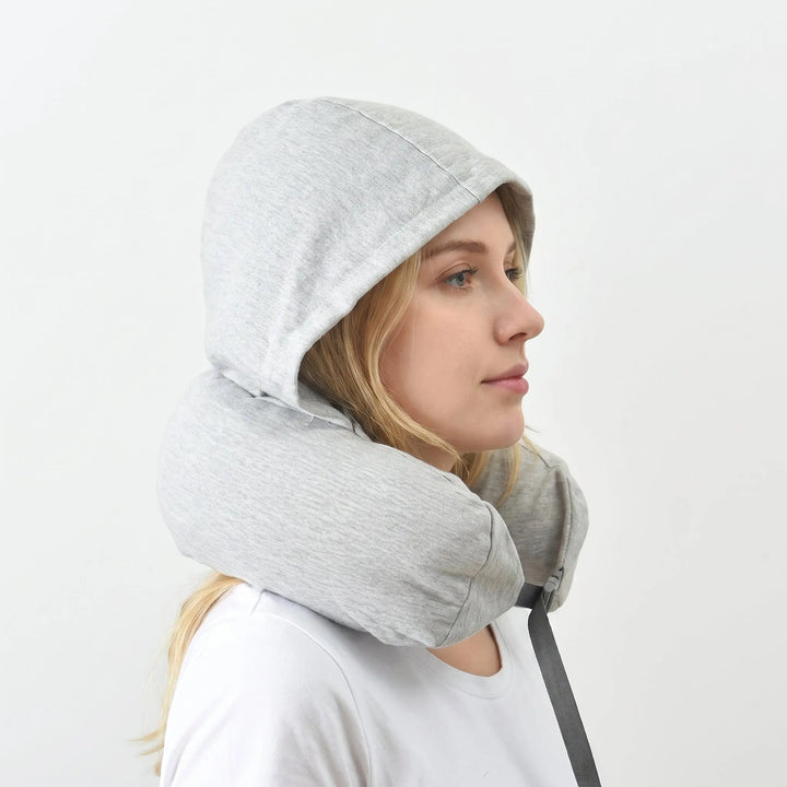 Hooded Memory Foam Travel Pillow with Removable Washable Cover | Hooded Memory Foam Travel Pillow | Travel Pillows