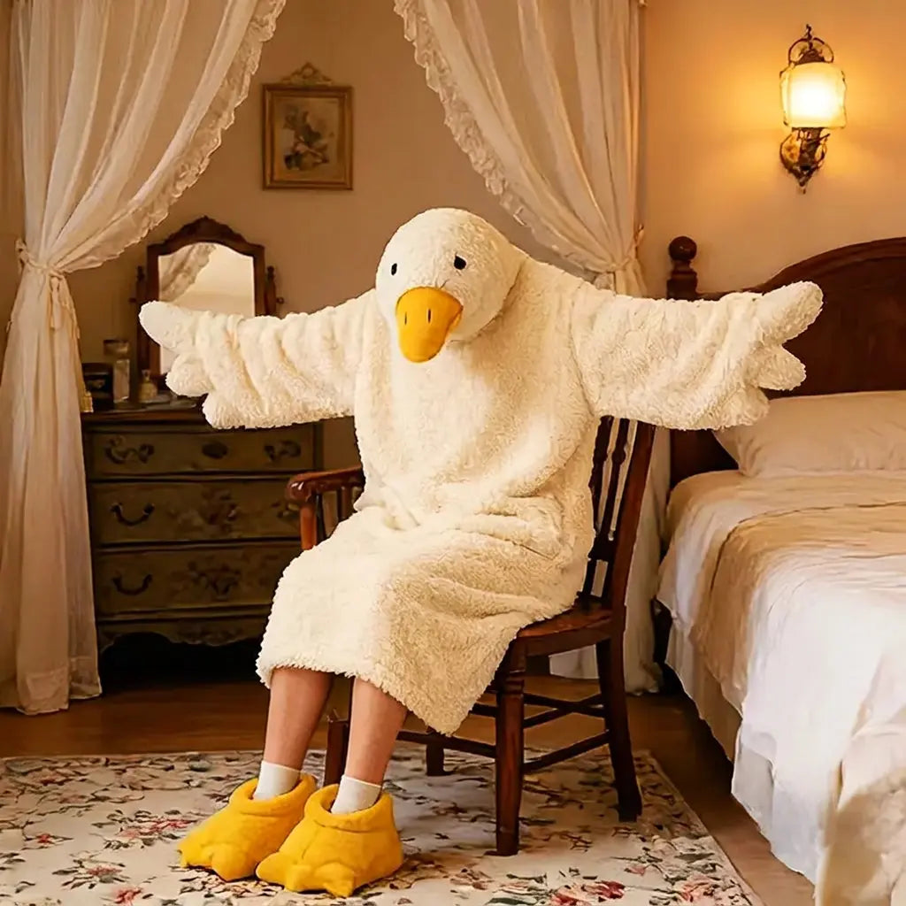 Oversized Goose Hooded Robe in Coral Fleece for Winter Lounging | Cosy Hooded Robe for Winter | Hooded Blankets