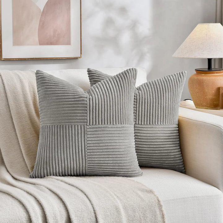 Rust Boho Throw Pillow Cover with Cross Corduroy Patchwork, Insert Included | Rust Boho Corduroy Throw Pillow | Decorative Pillows