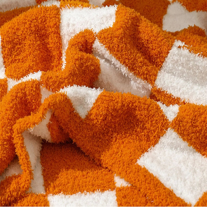 Checkerboard Coral Fleece Blanket for Sofa, Bed and Travel | Cheerful Checkerboard Fleece Blanket | Fleece Blankets