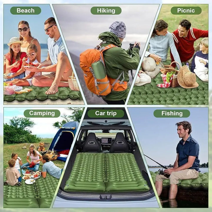 Camping Sleeping Pad with Built-In Foot Pump and Integrated Pillow | Self-Pumping Camping Sleeping Pad | Camping Mats