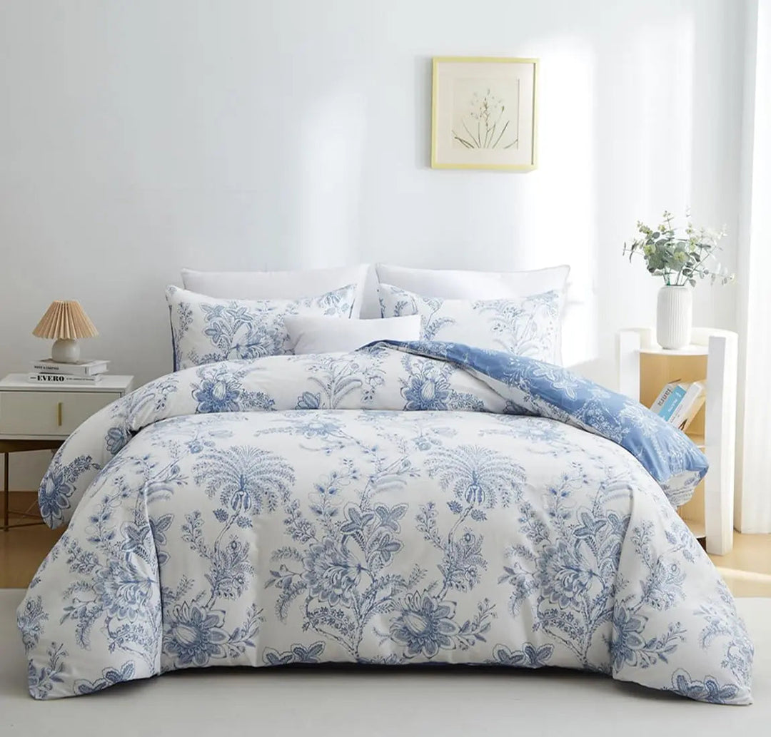 Layered Reversible Floral Duvet Cover Set 3 Piece | Two Floral Looks in One Set | Bedding Sets