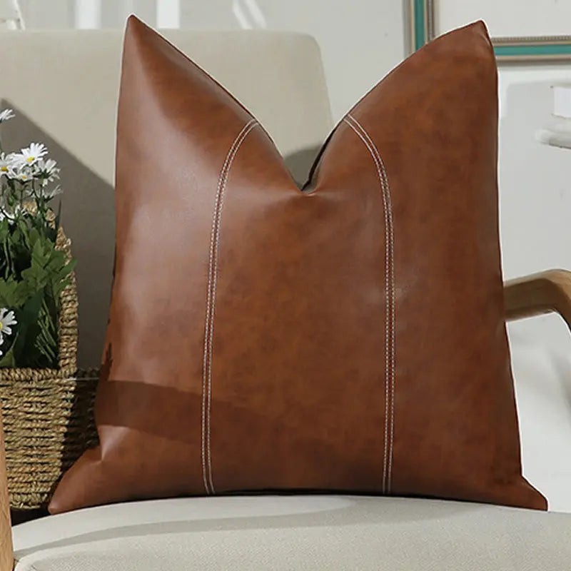 Faux Leather Throw Pillow Cover with Hand-Stitched Patchwork | Patchwork Faux Leather Pillow Cover | Cushion Covers