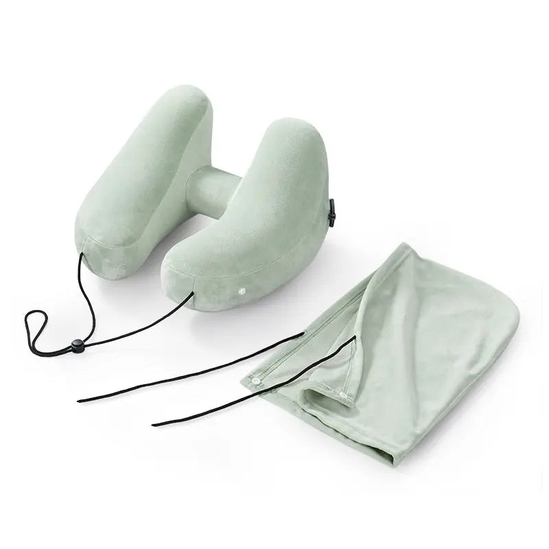 Inflatable Hooded Travel Pillow with U-Shape and Blackout Cap | Hooded Inflatable Travel Pillow | Travel Pillows