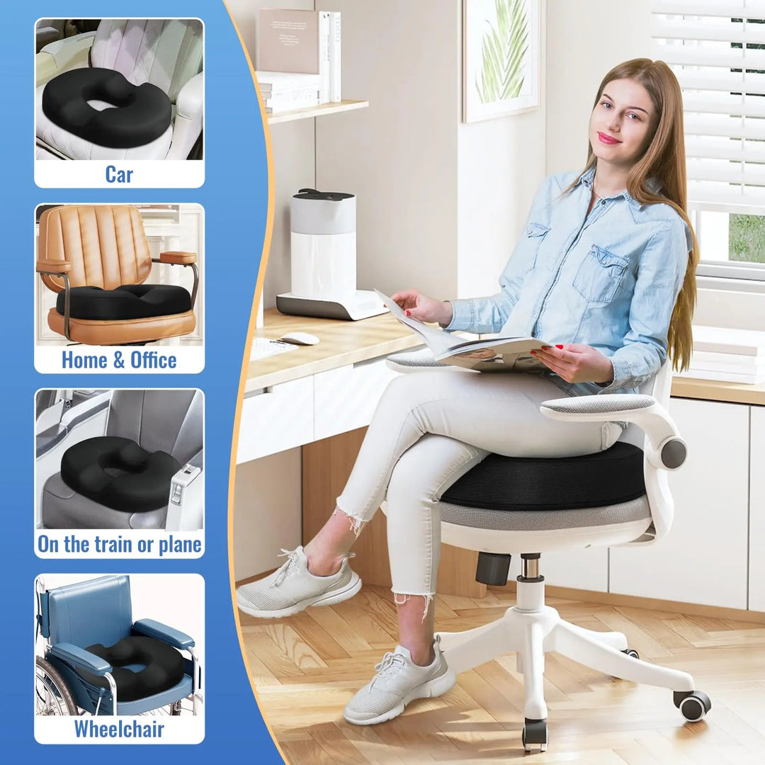 Memory Foam Comfort Ring Cushion for Office Chairs and Car Seats | Ring Cushion for Long Sitting | Seat Cushions