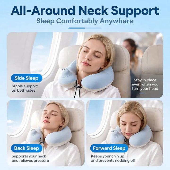 Inflatable U-Shaped Travel Neck Pillow with Press Inflation Design | Easy-Inflate Travel Neck Cushion | Travel Pillows