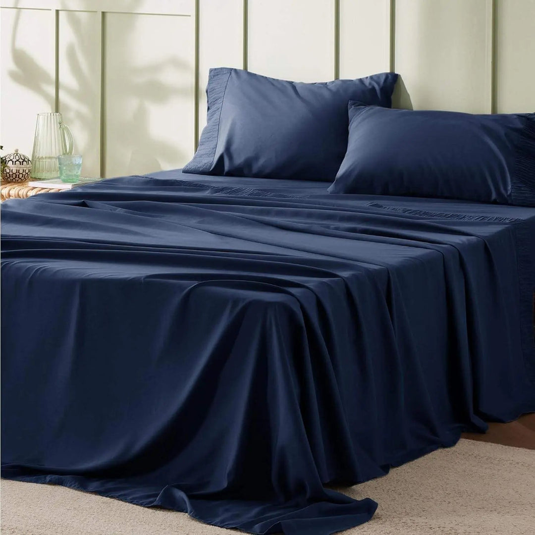 4 Piece Microfiber Sheet Set with Ruched Edge and Deep Pocket Fit | Ruched Edge Microfiber Sheet Set | Sheet Sets