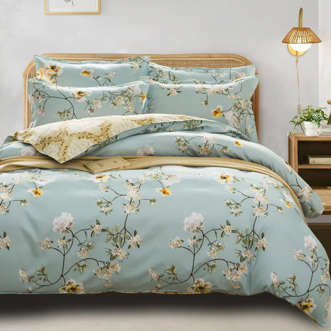 Reversible 600 Thread Count Botanical Cotton Duvet Cover Set | 600 Thread Count Floral Bedding | Bedding Sets