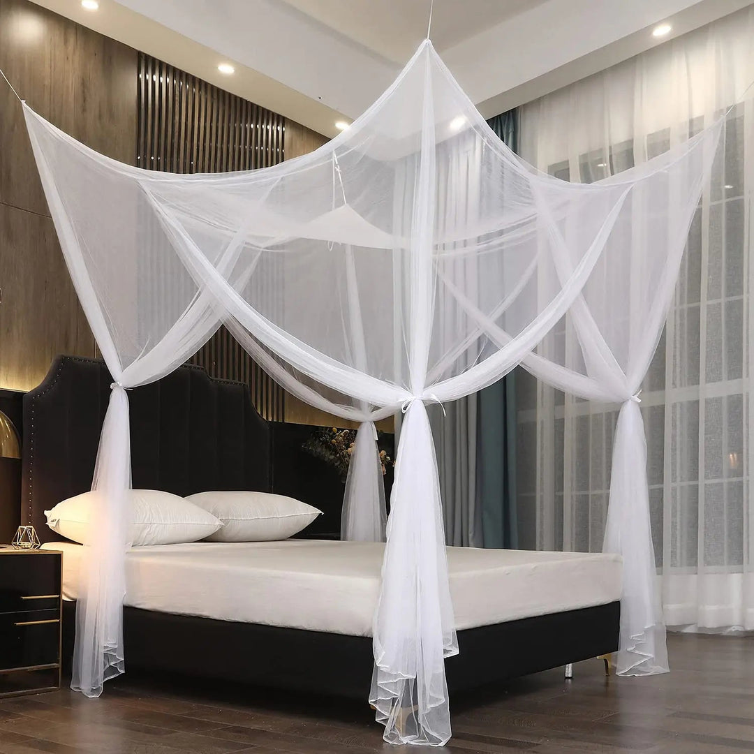 Large Four Door Square Mosquito Net Bed Canopy in Breathable Mesh | Roomy Insect Protection for Bedrooms | Bed Canopies