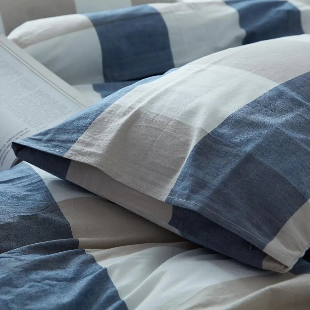 White Grid Washed Cotton Duvet Cover Set with Pillowcases | Textured Washed Cotton Comfort | Duvet Cover Sets