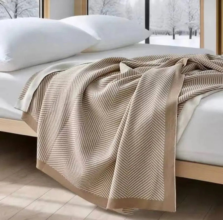 Geometric Knitted Throw Blanket in Soft Polyester for Home and Office | Knitted Geometric Throw Comfort | Throw Blankets