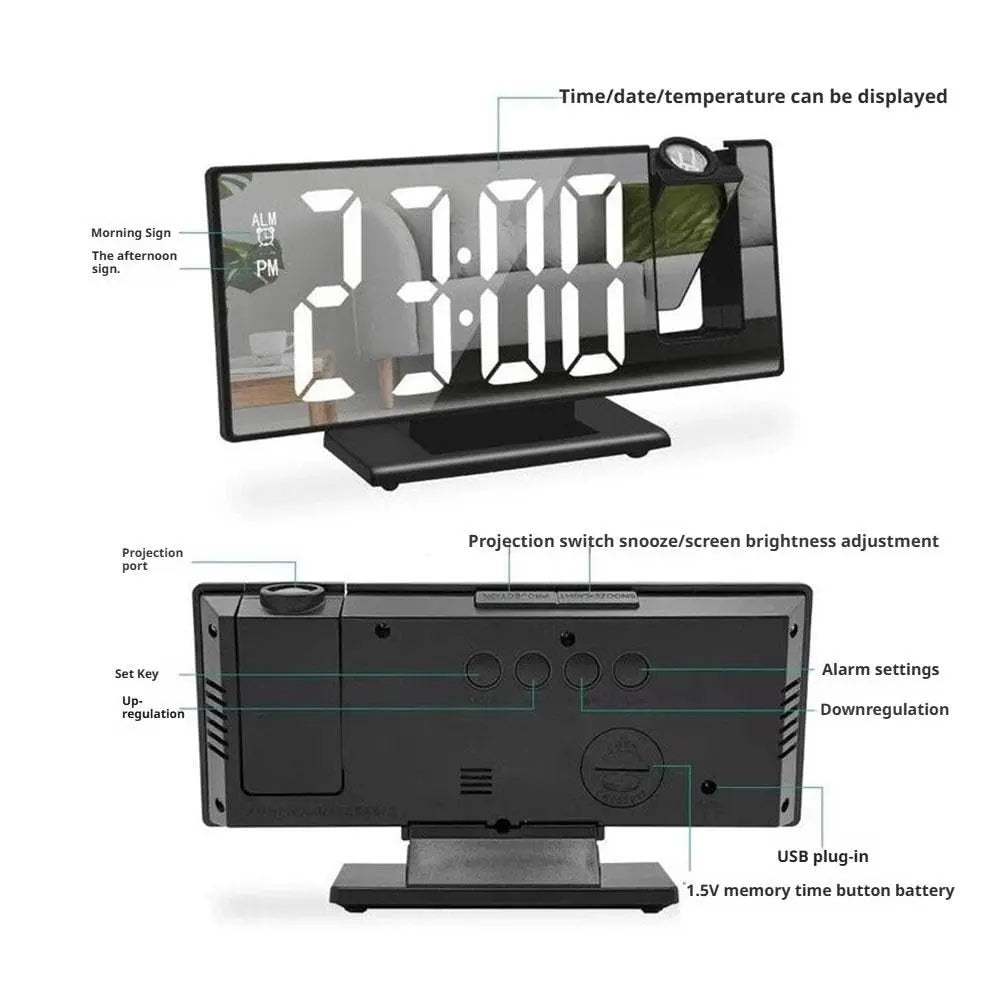 Projection Alarm Clock with Rotating Ceiling Display and Large LED Screen | Time on the Ceiling at Night | Alarm Clocks