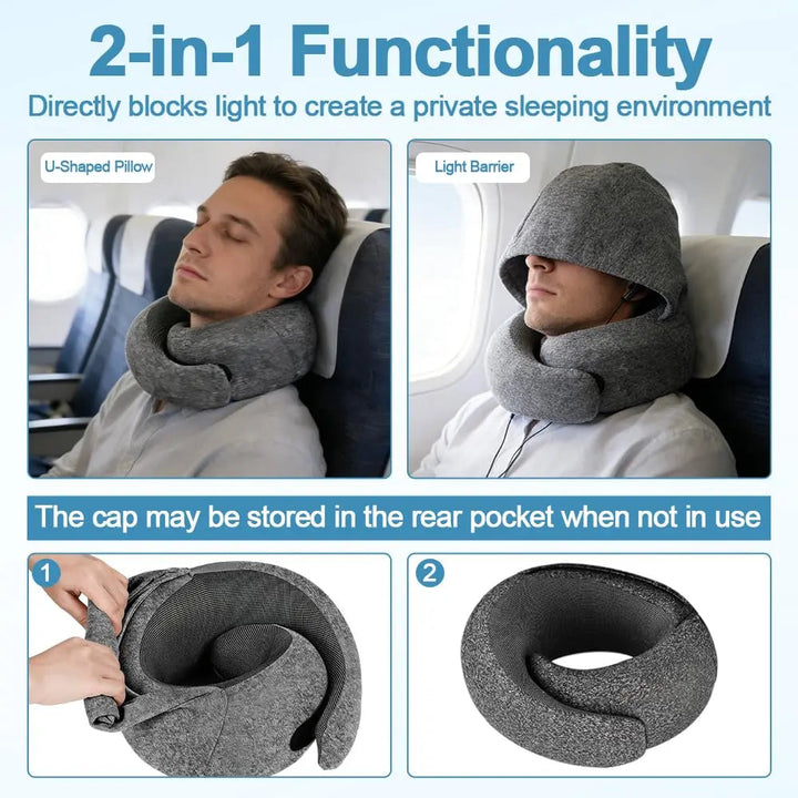Hooded U-Shaped Memory Foam Neck Pillow for Car, Airplane and Office | Hooded U-Shaped Neck Pillow | Travel Pillows