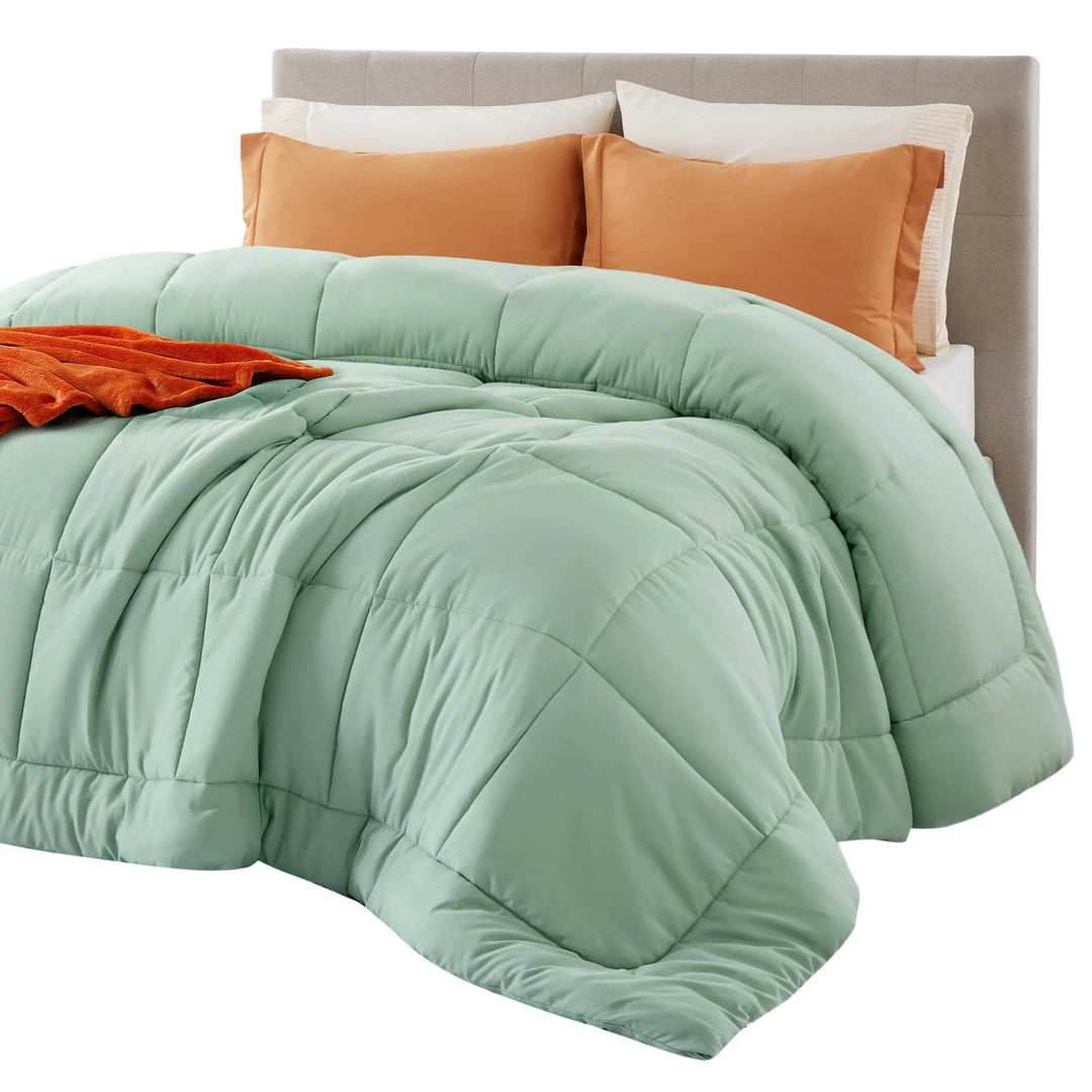 Down Alternative Comforter with Box Stitch Design and Corner Loops | Fluffy All Season Warmth | Comforters