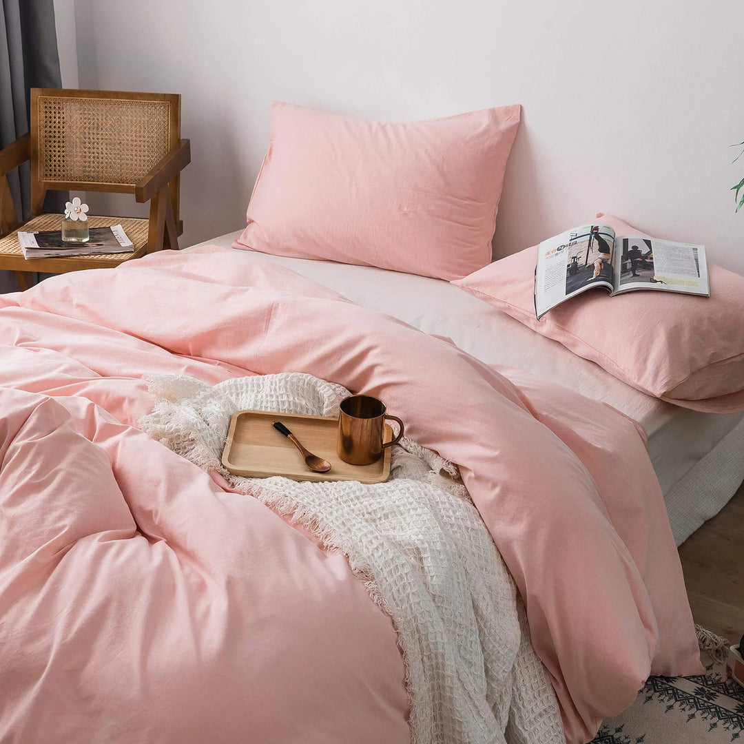 Pink Cotton Nordic Bedding Set with Duvet Cover and Pillowcases | Calm Pink Layers for the Bed | Bedding Sets