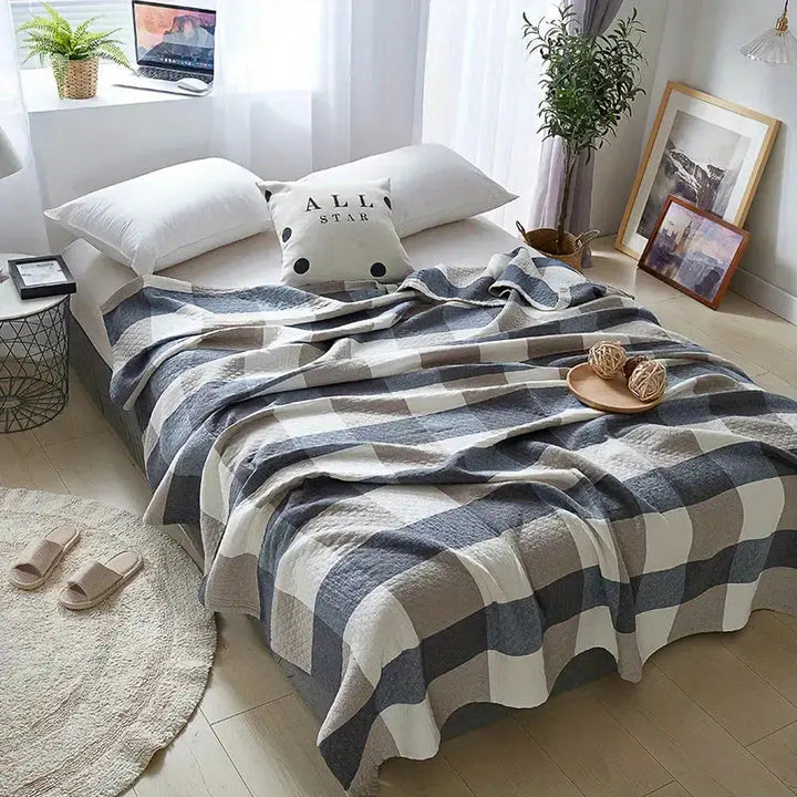 Relaxed Boho Cotton Quilt with Checkered Quilting | Rumpled Boho Cotton Comfort | Quilts