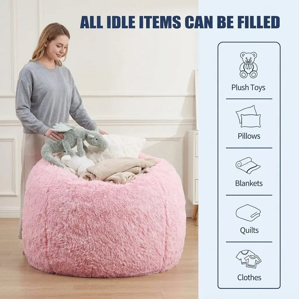 Plush Bean Bag Cover with Waterproof Lining and Storage Pocket | Plush Bean Bag Cover, Unfilled | Bean Bag Covers