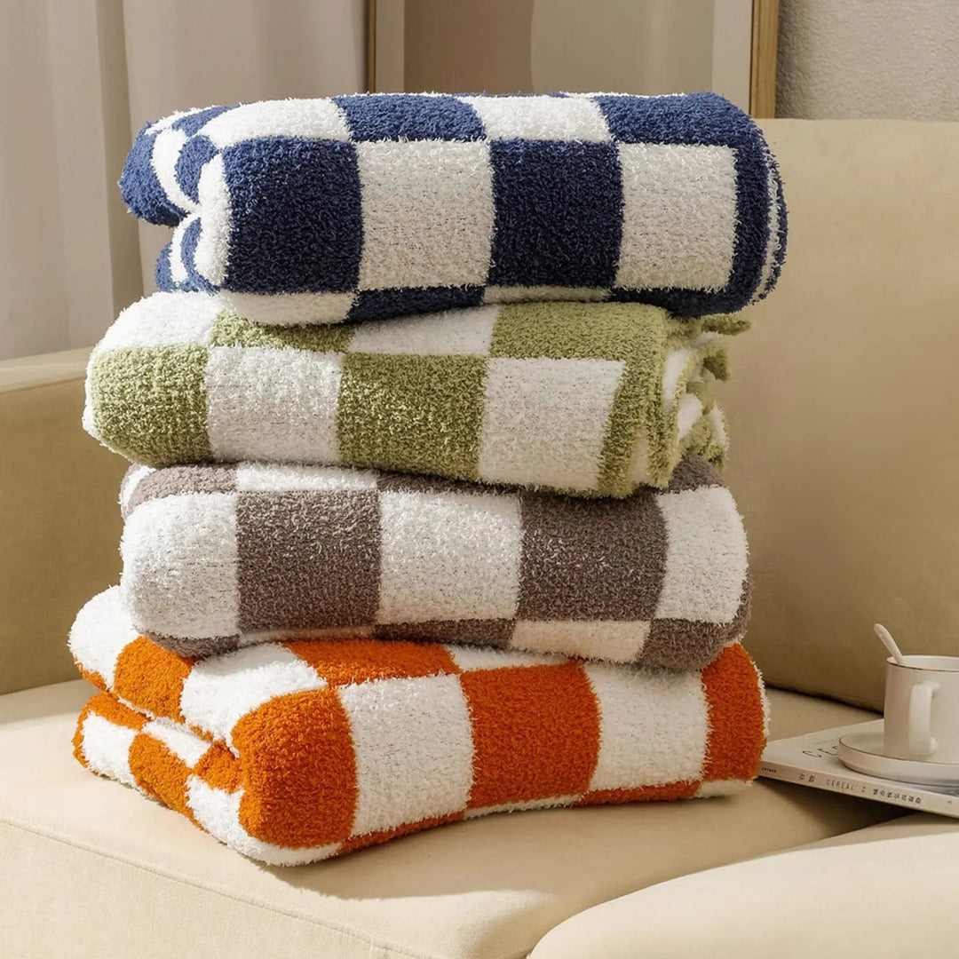 Checkerboard Coral Fleece Blanket for Sofa, Bed and Travel | Cheerful Checkerboard Fleece Blanket | Fleece Blankets