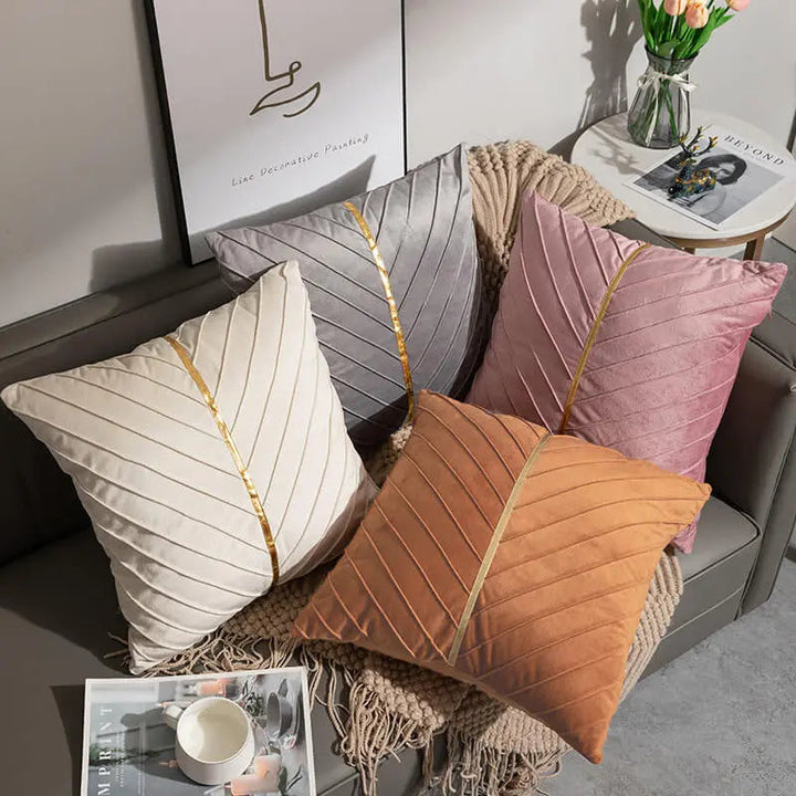 Polished Geometric Velvet Pillow Cover with Hidden Zip | Pressed-Pattern Velvet Cushion Cover | Cushion Covers