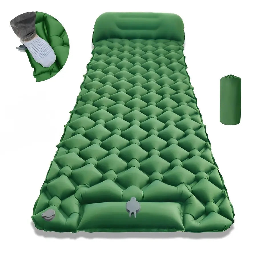Camping Sleeping Pad with Built-In Foot Pump and Integrated Pillow | Self-Pumping Camping Sleeping Pad | Camping Mats