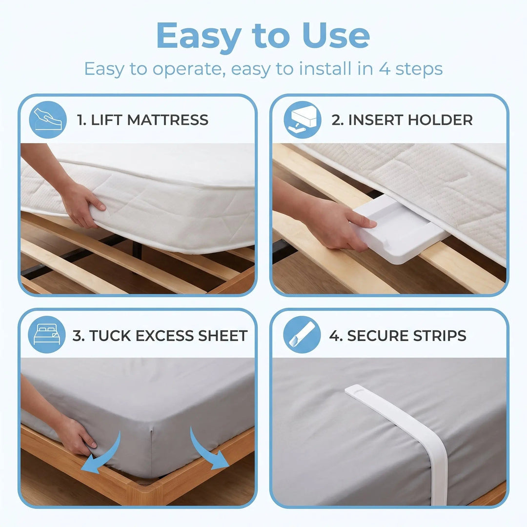 Non-Slip Adjustable Bed Sheet Gripper Straps, Set of 4 | Keep Sheets Tight and Smooth | Bedding Accessories