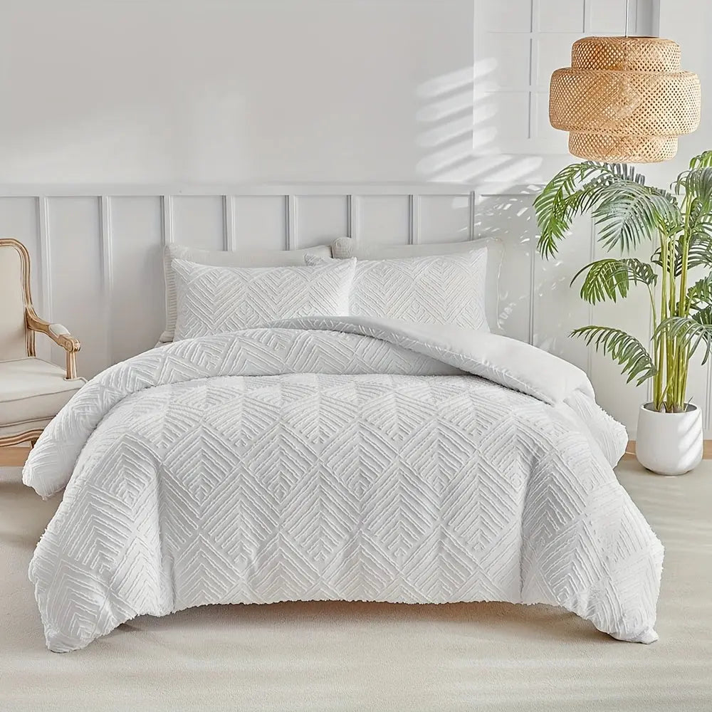 Tufted Luxury Duvet Cover Set with Geometric Texture, 3 Pieces | Tufted Geometric Luxury Duvet Set | Duvet Sets