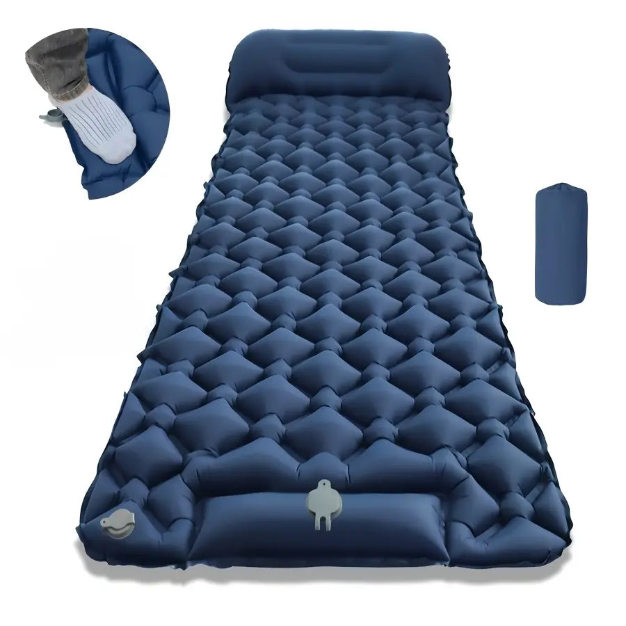 Camping Sleeping Pad with Built-In Foot Pump and Integrated Pillow | Self-Pumping Camping Sleeping Pad | Camping Mats