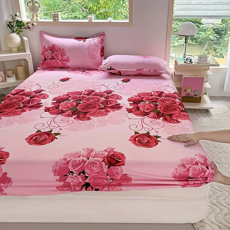 Fresh Floral Fitted Sheet Set with Matching Pillowcases | Light Floral Print on White | Fitted Sheets