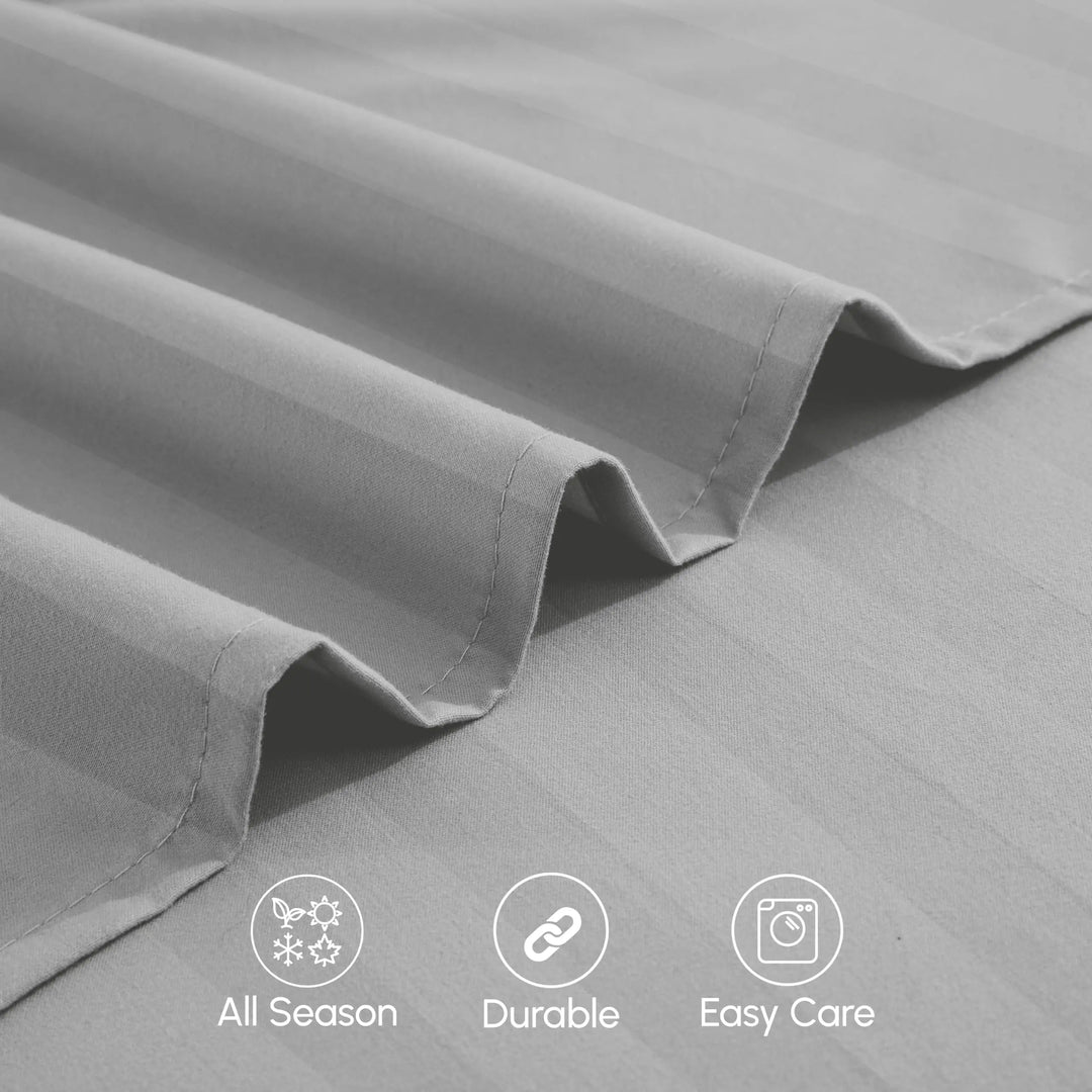 Solid Stripe Sheet Set with Fitted and Flat Sheets and Pillowcases | Solid Stripe Bed Sheet Set | Sheet Sets