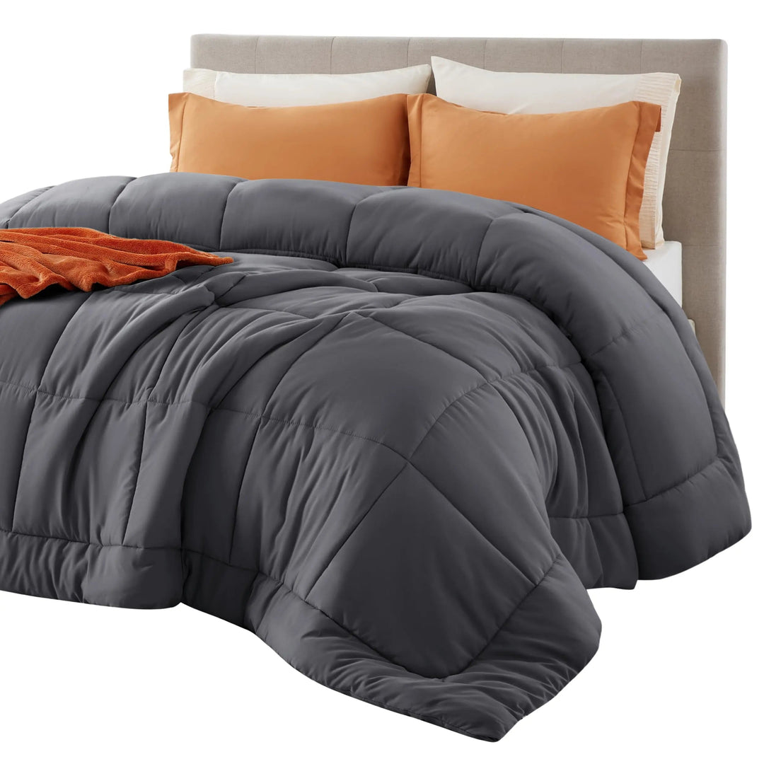 Down Alternative Comforter with Box Stitch Design and Corner Loops | Fluffy All Season Warmth | Comforters