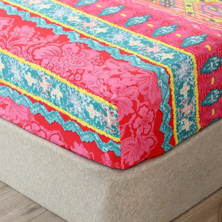 Boho Printed Deep Pocket Fitted Sheet in Soft Polyester | Boho Style for a Warmer Bedroom | Fitted Sheets