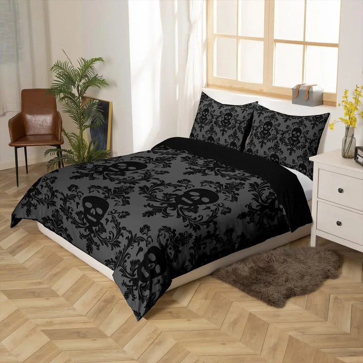Gothic Print Duvet Set with Dark 3D Pattern and 2 Pillow Shams | Gothic 3D Print Duvet Set | Duvet Sets