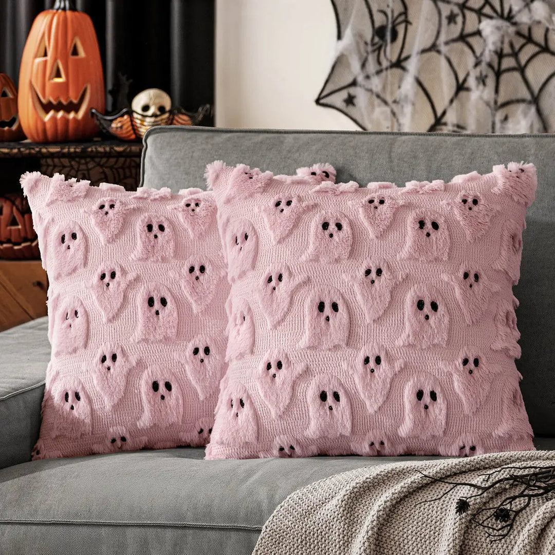 Halloween Ghost Cushion Covers with 3D Embroidery, Set of 2 | Embroidered Halloween Cushion Covers | Cushion Covers