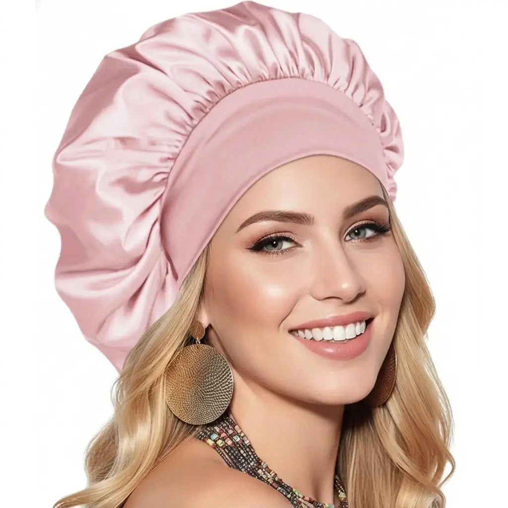 Double Layer Satin Sleep Bonnet with Soft Elastic Band and Wide Brim | Smoother Hair by Morning | Sleep Bonnets