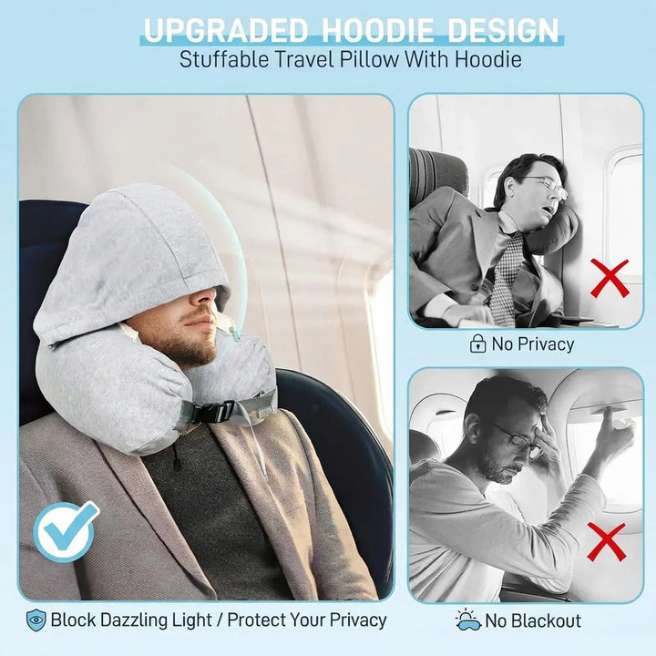 Stuffable Hooded Travel Pillow That Doubles as a Packing Pouch | Pillow and Pouch Together | Travel Pillows