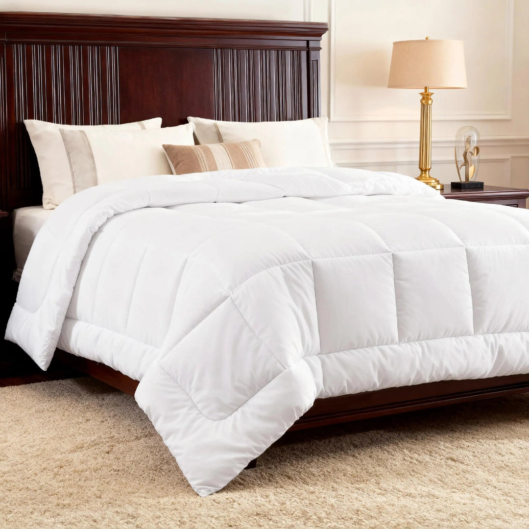 Down Alternative Comforter with Box Stitch Design and Corner Loops | Fluffy All Season Warmth | Comforters