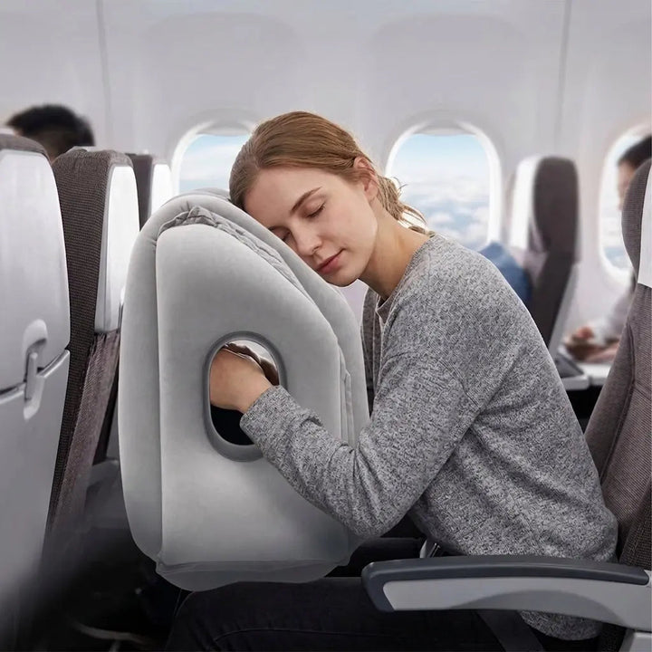 Inflatable Travel Pillow with Adjustable Air Support for Planes and Trains | Pump-Up Chin and Neck Rest | Travel Pillows