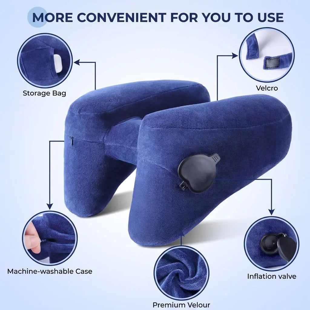 Inflatable Hooded Travel Pillow with Built-In Blackout Cap | Sleep Anywhere You Travel | Travel Pillows