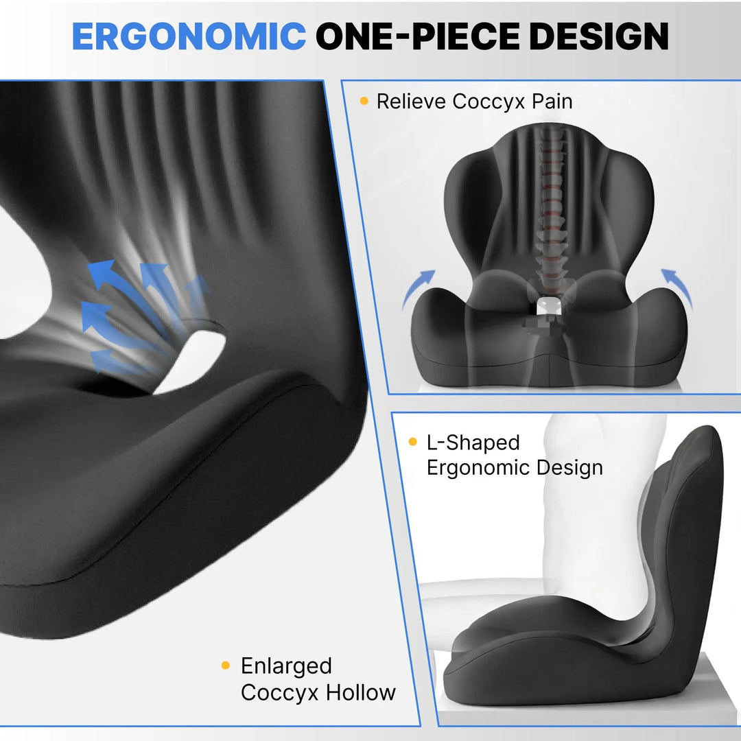 Ergonomic Memory Foam Seat Cushion with Lumbar Support | Seat and Back Support Together | Seat Cushions