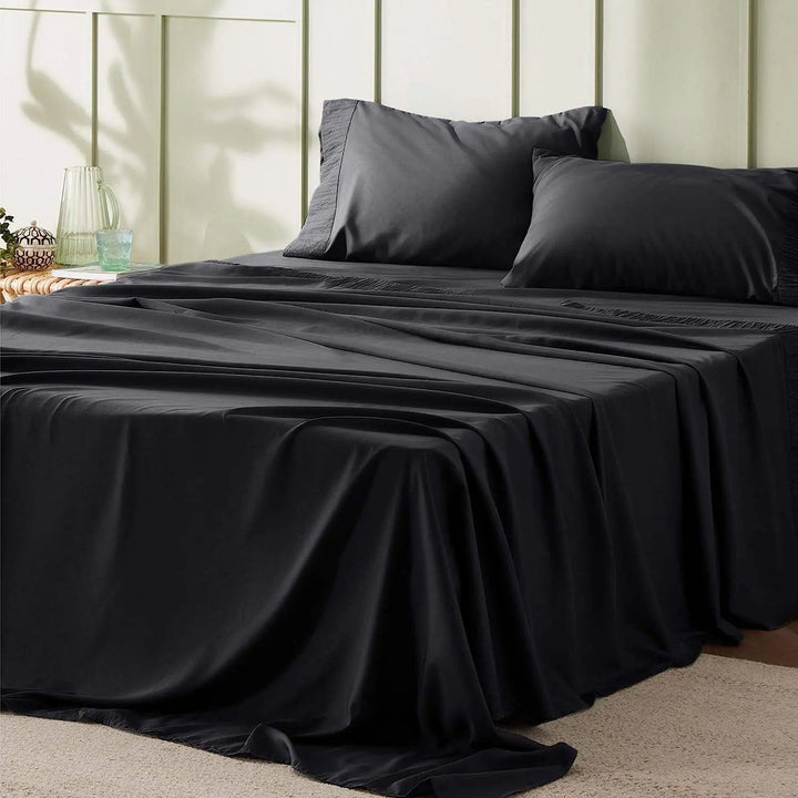 4 Piece Microfiber Sheet Set with Ruched Edge and Deep Pocket Fit | Ruched Edge Microfiber Sheet Set | Sheet Sets