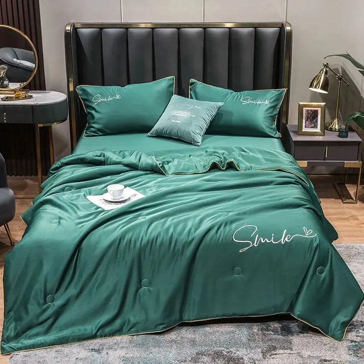 Lightweight Washed Silk Summer Quilt Set with Pillowcases | Light, Breathable Summer Bedding | Bedding Sets