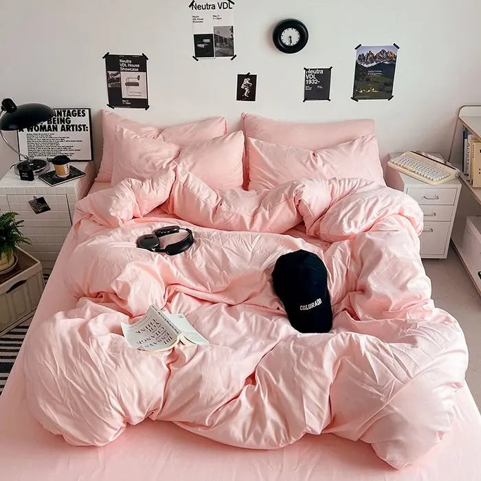 Pink Cotton Nordic Bedding Set with Duvet Cover and Pillowcases | Calm Pink Layers for the Bed | Bedding Sets