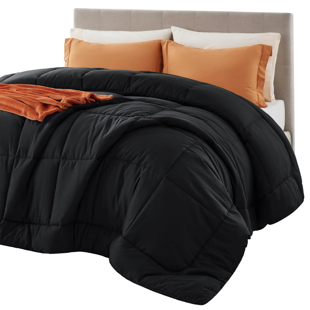 Down Alternative Comforter with Box Stitch Design and Corner Loops | Fluffy All Season Warmth | Comforters