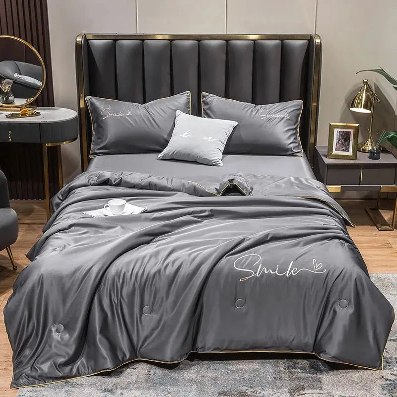 Lightweight Washed Silk Summer Quilt Set with Pillowcases | Light, Breathable Summer Bedding | Bedding Sets