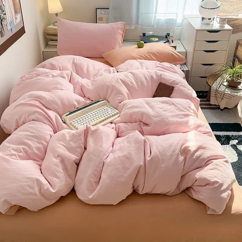 Pink Cotton Nordic Bedding Set with Duvet Cover and Pillowcases | Calm Pink Layers for the Bed | Bedding Sets
