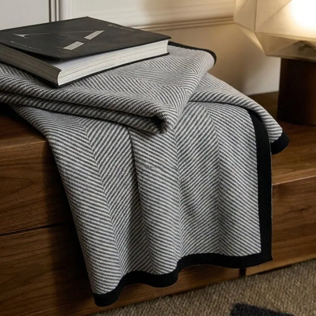Geometric Knitted Throw Blanket in Soft Polyester for Home and Office | Knitted Geometric Throw Comfort | Throw Blankets