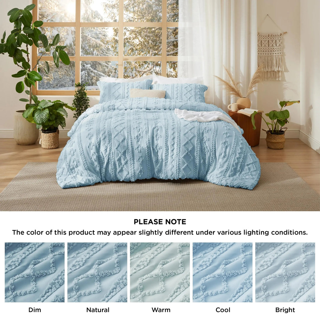 Tufted Boho Comforter Set with Embroidered Texture, 3 Pieces | Tufted Boho Comforter Set | Bedding Sets