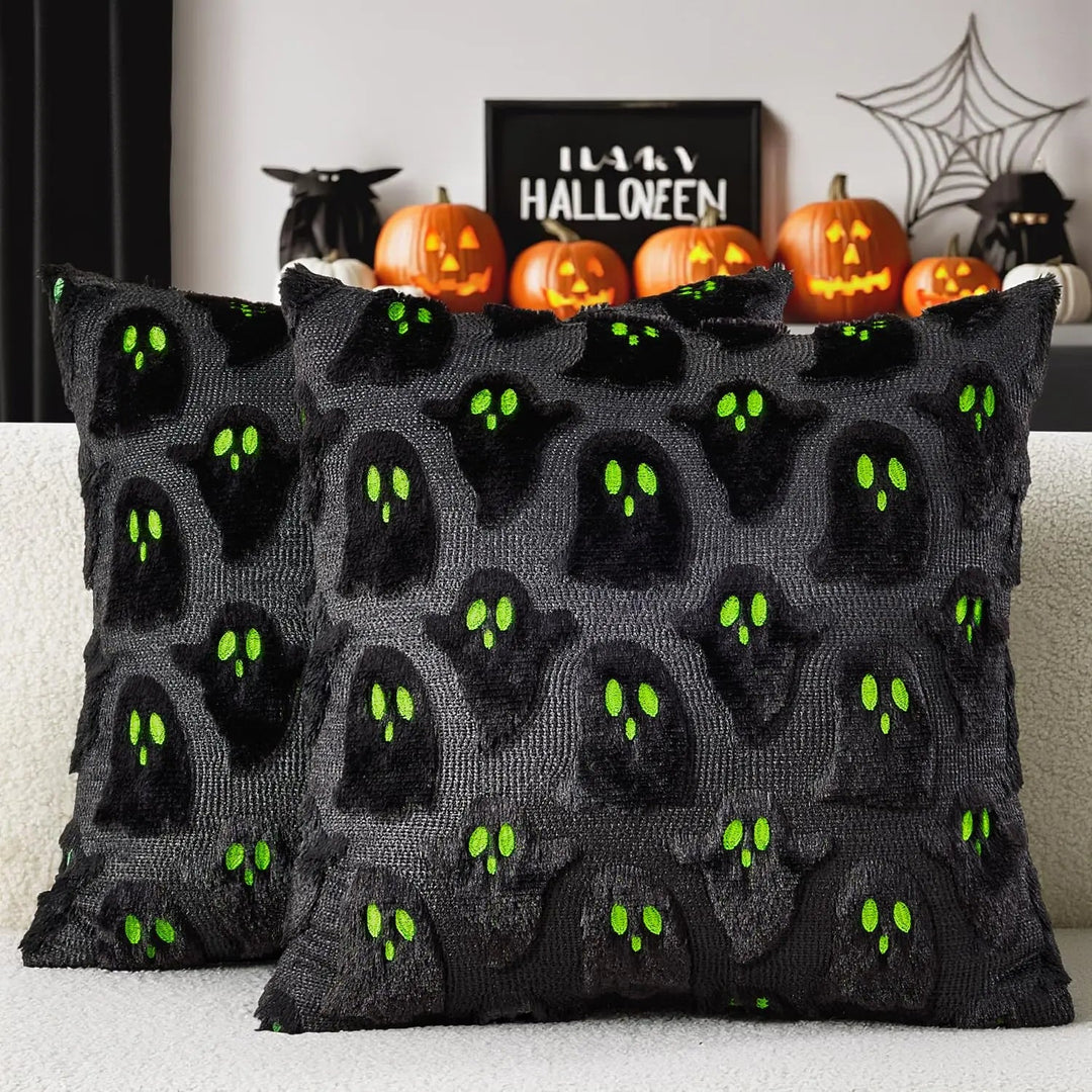 Embroidered 3D Ghost Cushion Covers Set of 2 for Halloween | Spooky Style for the Sofa | Cushion Covers