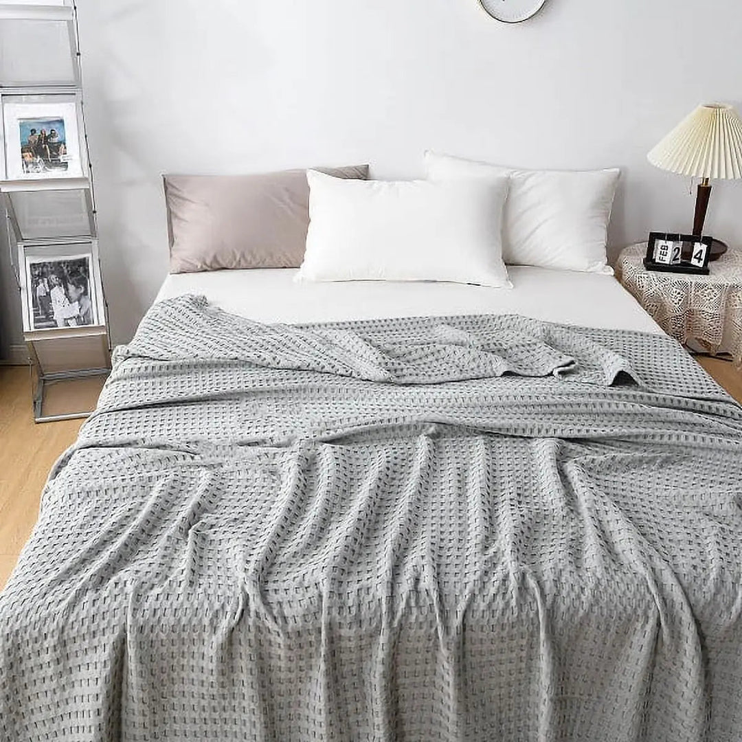 Cotton Waffle Weave Summer Blanket in Double, Queen and King | Breathable Comfort for Warm Nights | Throw Blankets