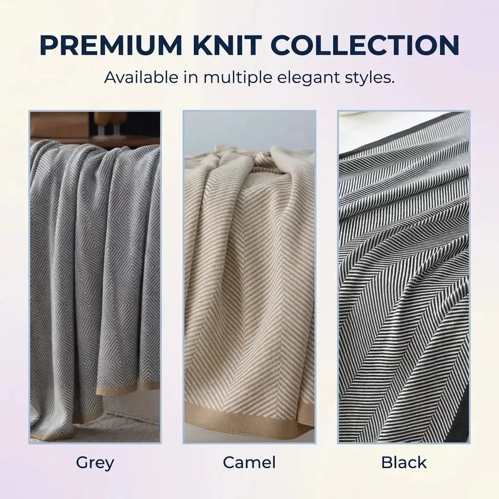 Geometric Knitted Throw Blanket in Soft Polyester for Home and Office | Knitted Geometric Throw Comfort | Throw Blankets